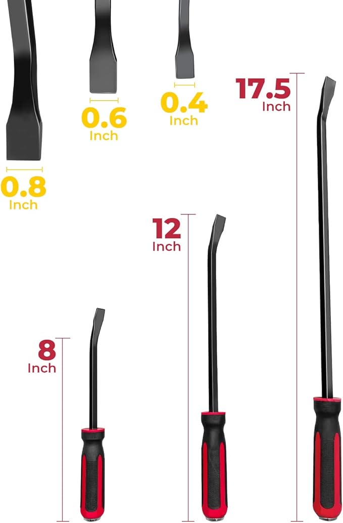 ROTATION Pry Bar Set, Strike Cap Handle, Angled Tip, Rust proof finish, Machanic Tools for prying, scraping, lifting, pulling | 3pcs Hand Tools Set