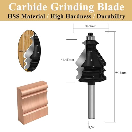 TAIWAIN Router Bit Set 1/4 Inch Shank 5PCS, Architectural Picture Frame Wood Milling Cutter,Rail &Stile Woodworking Miter Carbide CNC Cutting Tool for Cabinet Drawer Door Surfacing(T-BIT)
