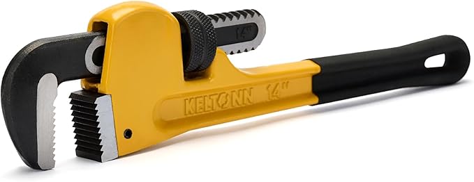 14 Inch Adjustable Pipe Wrench, Heavy Duty Carbon Steel with Heat Treated Serrated Jaw and Smooth Worm Gear, Ideal for Plumbing & Pipe Fitting