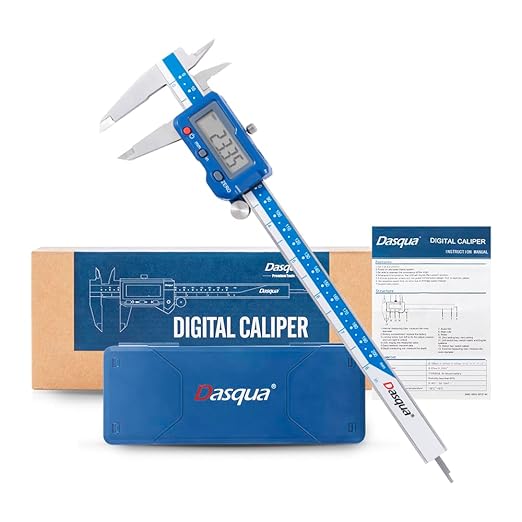 Dasqua 8"Inch/200mm Digital Caliper Electronic Industrial, Stainless Steel, with Large LCD Screen and Storage Case Auto Off Featured Measuring Tool, Resolution 0.0005"/0.01mm, Accuracy 0.0015”/0.03mm