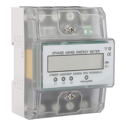 Electric Power Meter, Phase 4 Wire KWh Meter with LCD Display 5-80A Energy Consumption Digital Electric Power Meter Three Phase 4P LCD Power Meter, 220/380V