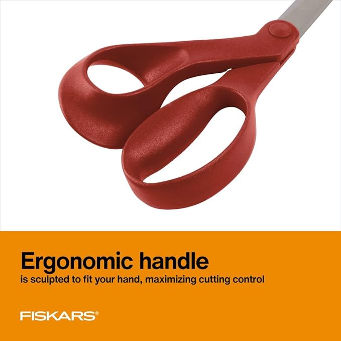 Fiskars All-Purpose Left-Handed Scissors - Ergonomically Contoured - 8" Stainless Steel - Paper and Fabric Scissors for Office, Arts, and Crafts - Red