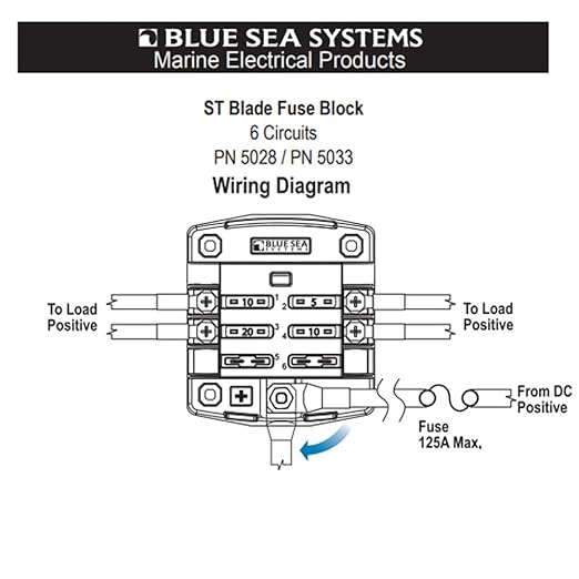 Blue Sea Systems 5033 ST Blade Fuse Block 6 Way Circuits, 100 Amps