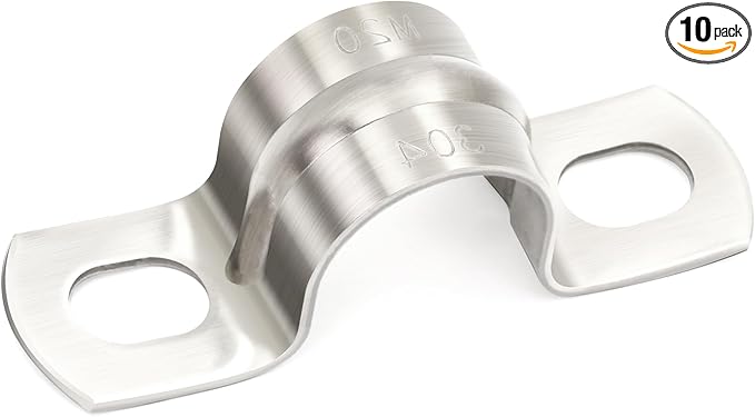 10 pcs 5/8" Conduit Clamp 304 SS U Bracket 2-holes Pipe Bracket, Tube Clamps for Pipe/Cable Heavy Duty Pipe Clamp | OD 5/8" | 10 pcs
