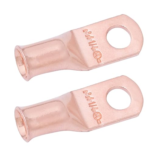 SELTERM 2pcs 4 AWG 1/4" Stud Copper Wire Lugs, Battery Lugs, Ring Terminals, Battery Cable Ends, 4 Guage Ring Terminal Connectors, UL Heavy Duty Bare Copper Eyelets Battery Terminal Connectors