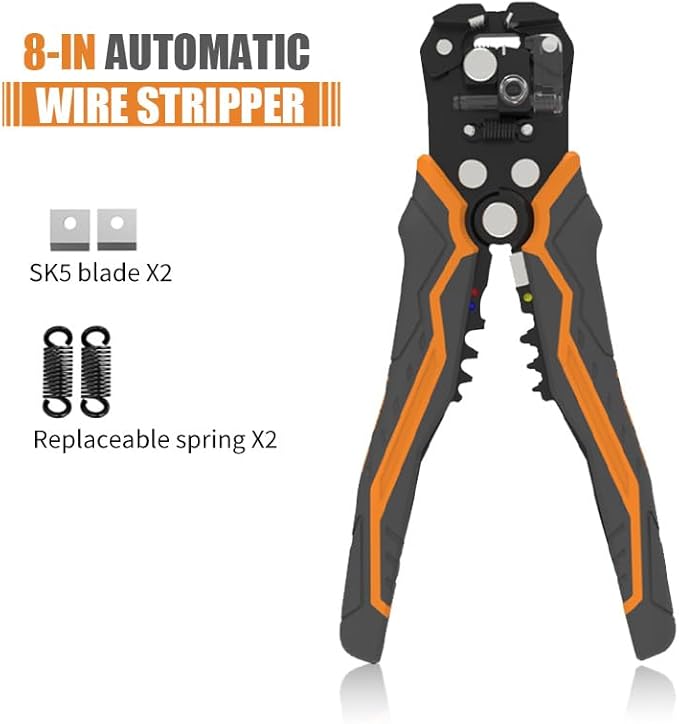 Automatic Wire Stripper, 3 in 1 Stripper/Cutter/Crimping Heavy Duty Multi-function Wire Strippers Tool for 8-18 AWG Electrical Wire, Comes with Replaceable Stainless Steel Blades & Springs, 8 Inch