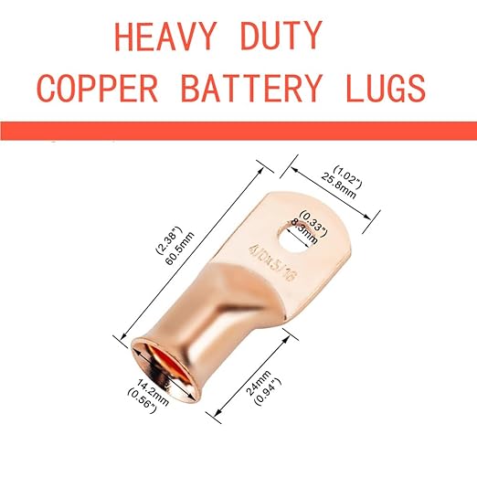 Heavy Duty Battery Ring Terminals, 4/0 AWG 5/16" Stud (10 pcs.), 0000 Gauge Copper Connectors, Tubular Ring Terminals