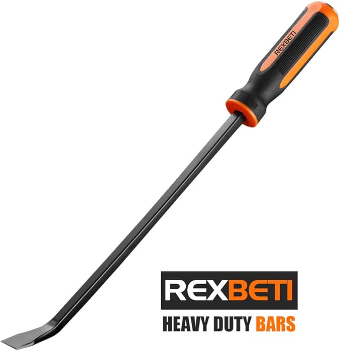 REXBETI Pry Bar Set, Heavy Duty Pry Bar 4-Piece Mechanic Hand Tools, Thicker Strike Cap Handle, Black Orange
