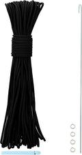 Tent Pole Shock Cord 1/8 inch 60ft, Replacement Shock Cord for Tent Rod, Tent Pole Repair Kit, Elastic Bungee Cord,Elastic Cord with Lead Wire/Washers/Clip (Black/Black)