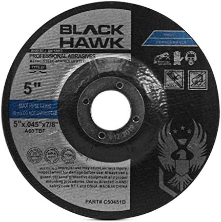 BHA Metal and Stainless Steel Depressed Center Cut Off Wheels for Angle Grinders, 5” x .045” x 7/8” - 25 Pack