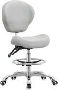 Kaleurrier Adjustable Stools Drafting Chair with Backrest & Foot Rest,Tilt Back,Swivel Seat,Rolling Wheels,for Studio,Dental,Office,Salon and Counter,Armless Tall Home Desk Chairs (Grey)