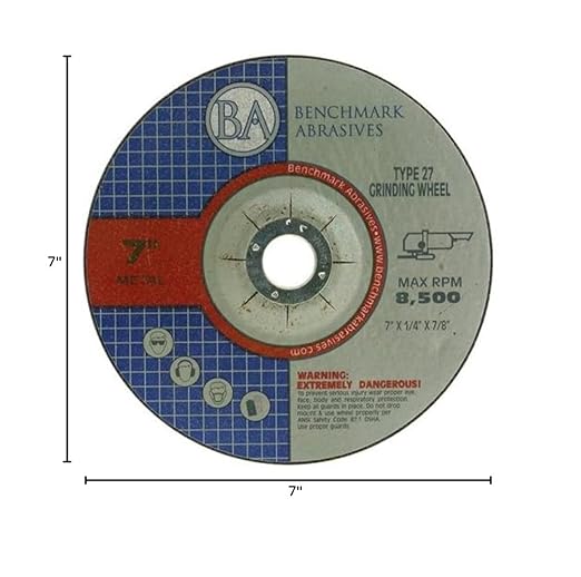 Benchmark Abrasives 7 Inch Grinding Wheel for Metal, Steel, Fiberglass - Thin Type 27 Depressed Center Angle Grinder Cutting Disc with 7/8" Arbor Hole, Cut Off Wheels Grinder Wheel - 10 Pack