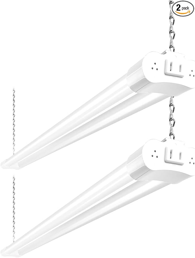 hykolity 2 Pack 4FT Linkable LED Shop Light for Garage, 4400lm, 4FT 42W, 5000K Daylight LED Workbench Light Fixture with Plug, Hanging or Surface Mount, White - ETL