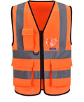 A-SAFETY Orange High Visibility Safety Vest Reflective, 3M Multi Pockets Working Vest Working Uniform Zipper Front ANSI/ISEA Standards 7 Pockets Class 2,2XL