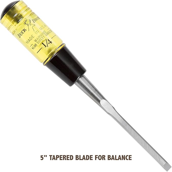 Buck Brothers 120104BC 5/8" Wood Chisel Made in USA, For Paring and Finishing Cuts in Carpentry and Woodworking, Tempered Tool Steel Blade, Mallet-Safe Handle