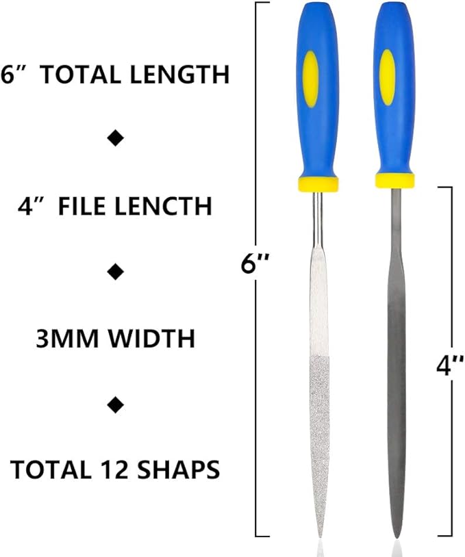 KALIM 2 Sets Carbon Steel File and Diamond File(Total 12pcs), Suitable for Metal, Wood, Jewelry, Model, DIY and Nearly All Uses, Packed in A Carry Bag.