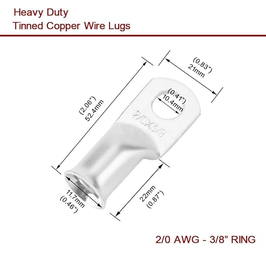 8Pcs 2/0 AWG 3/8" Stud and 8Pcs 2/0 AWG 5/16" Stud Heavy Duty Tinned 2/0 Copper Wire Lugs with 16Pcs Heat Shrink Tubing Ring Terminals 2/0 Battery Cable Ends Bare Copper Eyelets