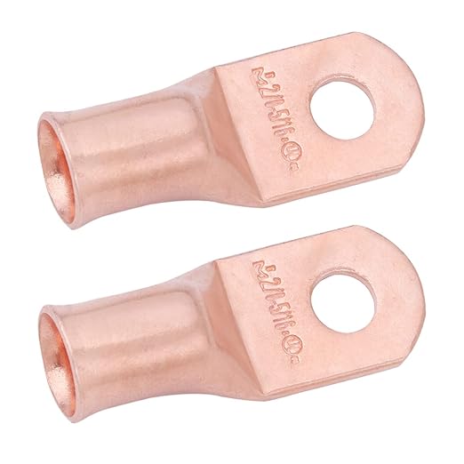 SELTERM 2pcs 2/0 AWG 5/16" Stud Copper Wire Lugs, Battery Lugs, Ring Terminals, Battery Cable Ends, 00 Gaug Ring Terminal Connectors, UL Heavy Duty Bare Copper Eyelets Battery Terminal Connectors