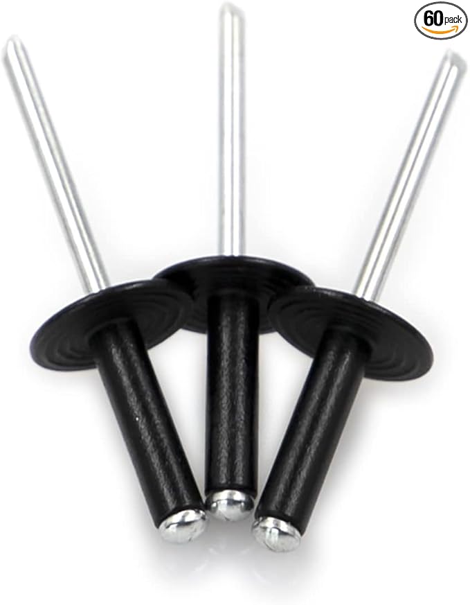 60pcs Black Large Flange Blind Rivets, Aluminum,Flange Diameter 5/8" (16 mm),Pop Rivets Assortment Kit Blind Rivet,3/16" x 3/4" Inch,Grip Range(13-16mm)