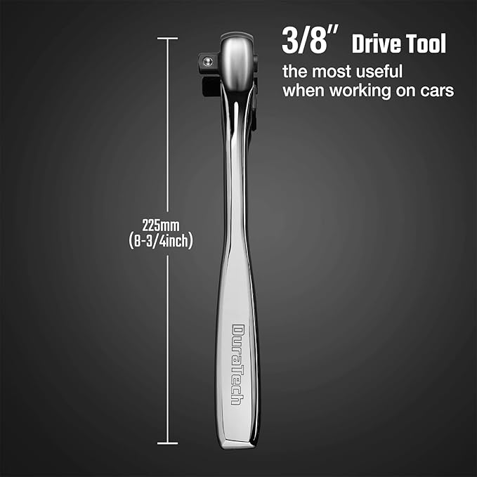 DURATECH 3/8-Inch Drive Ratchet, 90-Tooth Ratchet Wrench, Quick-release, Reversible Switch, Contour Handle Designed for Better Grip, Alloy Steel