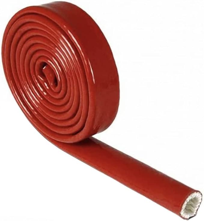 Insulation Heat Shielded Fire Thermo Armor Fire Sleeve Silicone Coated Fiberglass Heat Protection for Automotive Hose Lines & Electrical Wiring-（Red 3/4" ID x5FT）