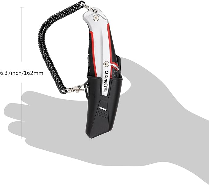 KingTool Self-Retracting Box Cutter with Holster & Belt Clip, Auto Retractable Safety Utility Knife with Total 10PCS SK5 blades, Aaluminum Shell with Rubber Grip, Sturdy & Strong