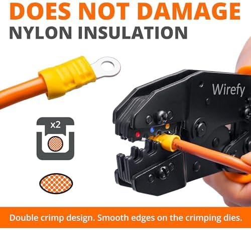 Wirefy Crimping Tool For Insulated Electrical Connectors - Ratcheting Wire Crimper Tool - Crimping Pliers - Ratchet Terminal Crimper - Wire Crimping Tool | Crimper Tool Electrical and Crimp Tool