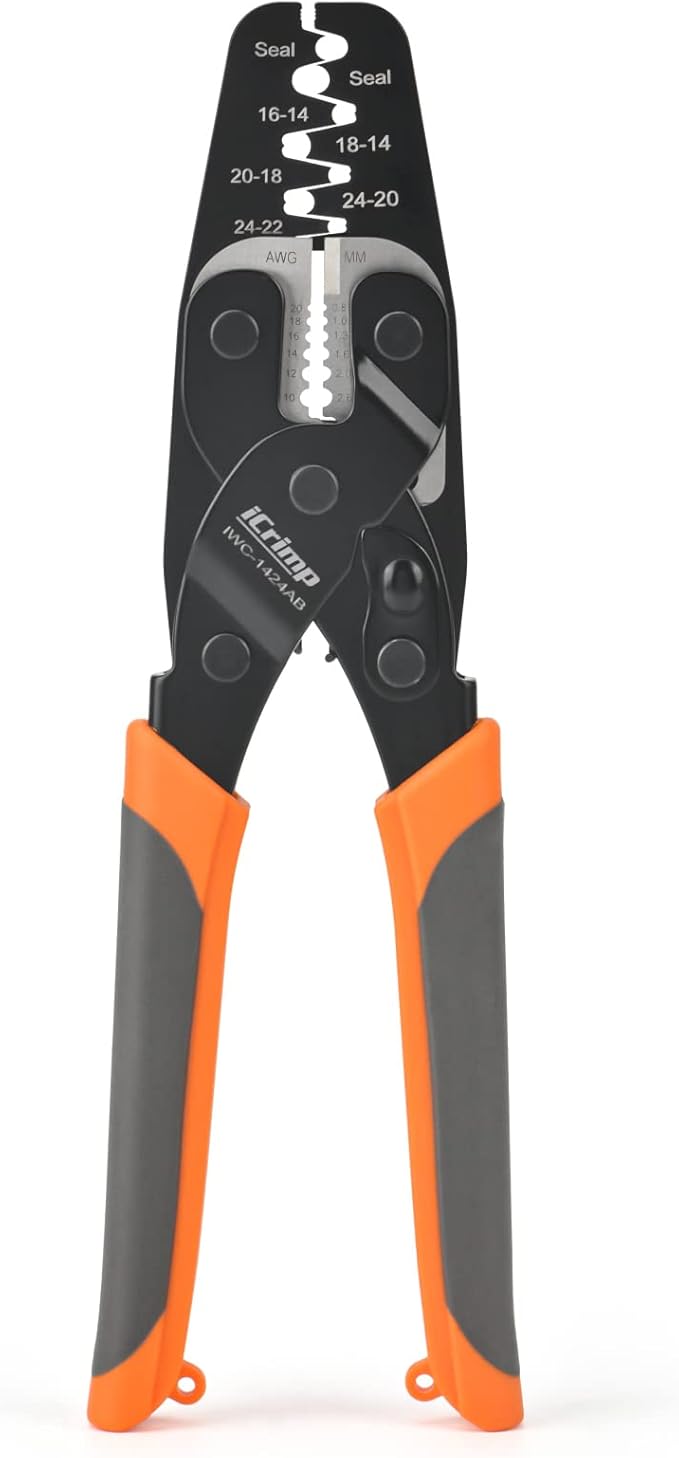 iCrimp Open Barrel Terminal& Weather Pack Terminal Crimper for AWG 24-14 with Built-in Wire Stripper&Cutter