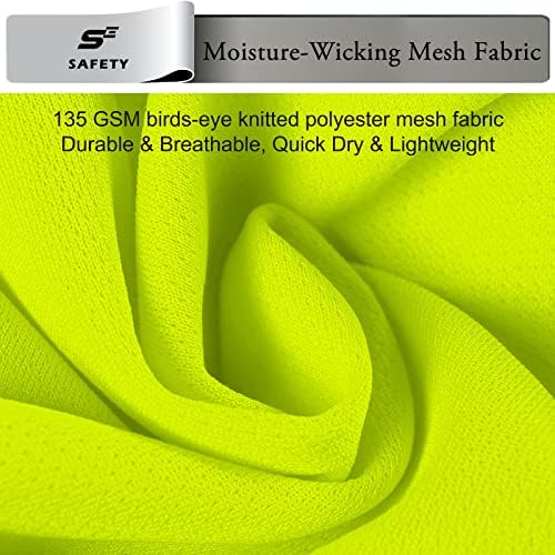 sesafety Safety Reflective Shirts, Class 2 High Visibility Shirts for Men Construction Work Mesh Short Sleeve Yellow 4XL