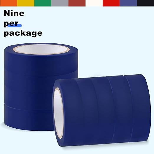 Romeda 9 Pack Electrical Tapes, Electrical Tape Water, Sun, and Oil Resistant, Electrical Tape is Suitable for Most Domestic, Commercial, and Industrial environments - Blue