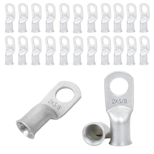 2 AWG 3/8" Stud (25 pcs.), Heavy Duty Tinned Battery Ring Terminal 2 Gauge Connectors 2 Gauge Copper Ring Terminals Wire Lugs Bare Copper Eyelets Tubular Ring Terminal Connectors