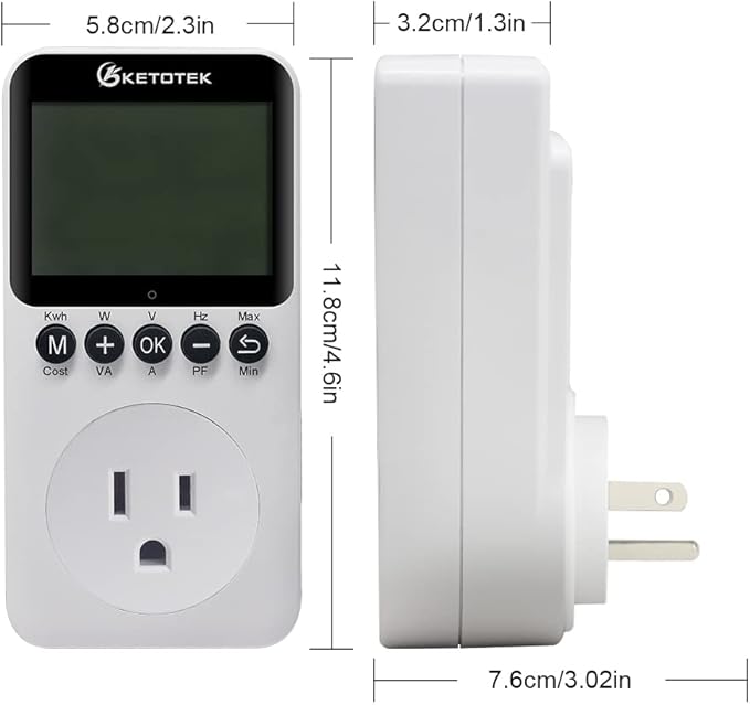 KETOTEK Watt Meter Power Meter Plug Electricity Usage Monitor for Home, Energy Monitor with LCD Display, Kilowatt Meter Socket Outlet, Voltage Amps Power Consumption Meter, Overload Protection