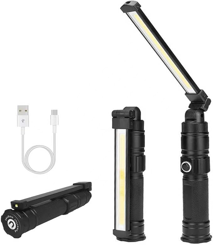 Rechargeable Work Light, 360° Rotate Design, Magnetic LED Work Light Foldable Flashlight,5 Lighting Modes,Mechanic Light, Portable Outdoor Lamp for Car Repair,Camping, Emergency