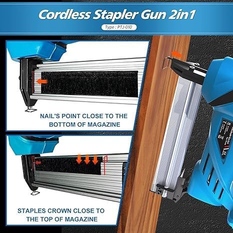 Nail Gun Battery Powered, Cordless Nail Gun with 2 * 2.0Ah Li-ion Battery, 20V 2 in 1 Electric Nail Gun with Staple Remover, Battery Nail Gun for Upholstery, Small Projects and Woodworking