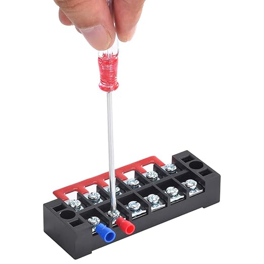 73Pcs(6Sets) Terminal Block Set, 6Pcs 6 Positions 600V 25A Dual Row Screw Terminal Strip Block + 6Pcs Pre-Insulated Terminals Barrier Strip + 60Pcs Insulated Fork Wire Connector by CGele…