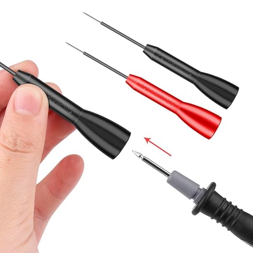 4 Pack 2mm Extended Needle Test Probes, 600V/10A Non-Destructive Insulation Wire Piercing Needle Stainless Steel Extra Thin Electrical Needle multimeter Probe for Fluke Meter Test Lead (Black-Red)