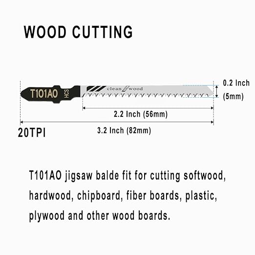 60Pack T101AO T-Shank Jigsaw Blades - 3.2 Inch 20 TPI Contractor Jig Saw Blades Set Made with High Speed Carbon Steel Curved Fine Finish Cutting Wood Boards PVC Plastic(60Pcs-T101AO for Wood&Plastic)