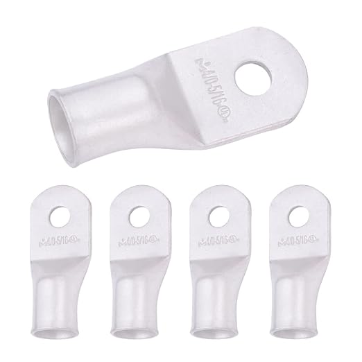SELTERM 5pcs 4/0 AWG 5/16" Stud Tinned Copper Wire Lugs, Battery Lugs, Ring Terminals, Battery Cable Ends, 0000 Gauge Ring Terminal Connectors, UL Marine Grade Electrical Battery Terminal Connectors