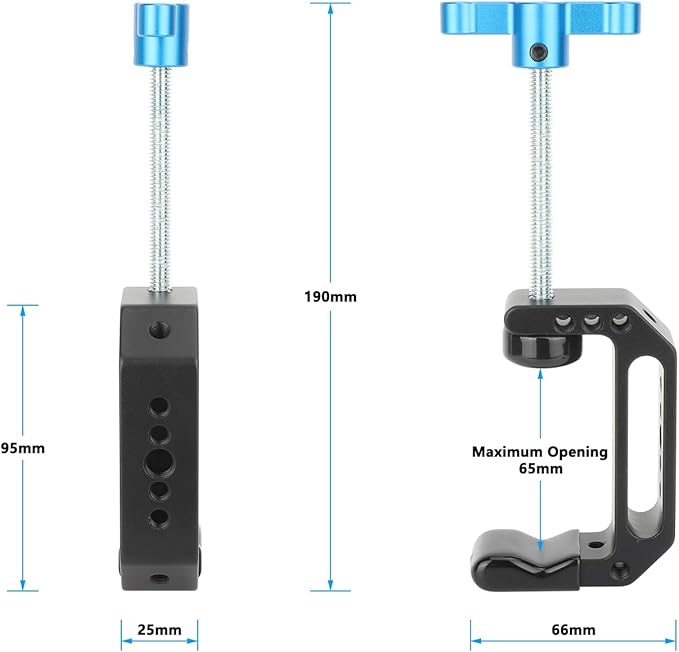 CAMVATE Aluminum C-Clamp(Jaw Open:65mm) with 1/4" & 3/8" Mounting Points(Blue T-handle)-3721