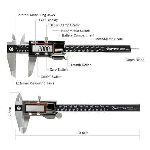 Digital Caliper Measuring Tool, IP54 Waterproof Stainless Steel Electronic Vernier Caliper 6 Inch/150mm Digital Micrometer with Large LCD Screen
