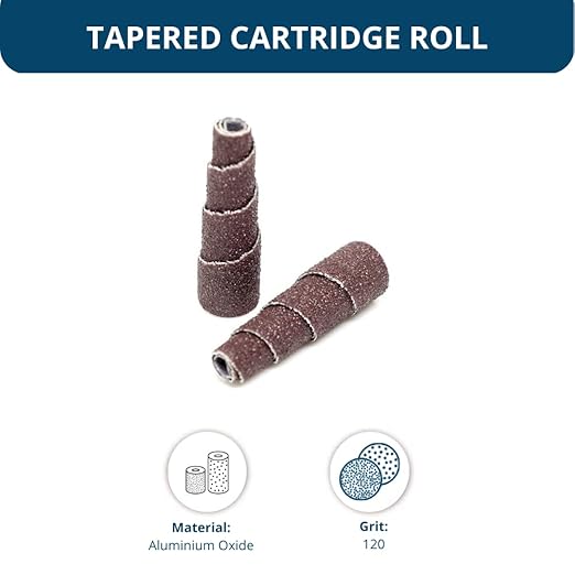 Benchmark Abrasives Aluminum Oxide Tapered Sanding Cartridge Rolls for Blending Deburring Polishing Sanding Metals, Rotary Sander - Drill & Die Grinder Abrasives (10 Pack)(1/2" x 1-1/2", 120 Grit)