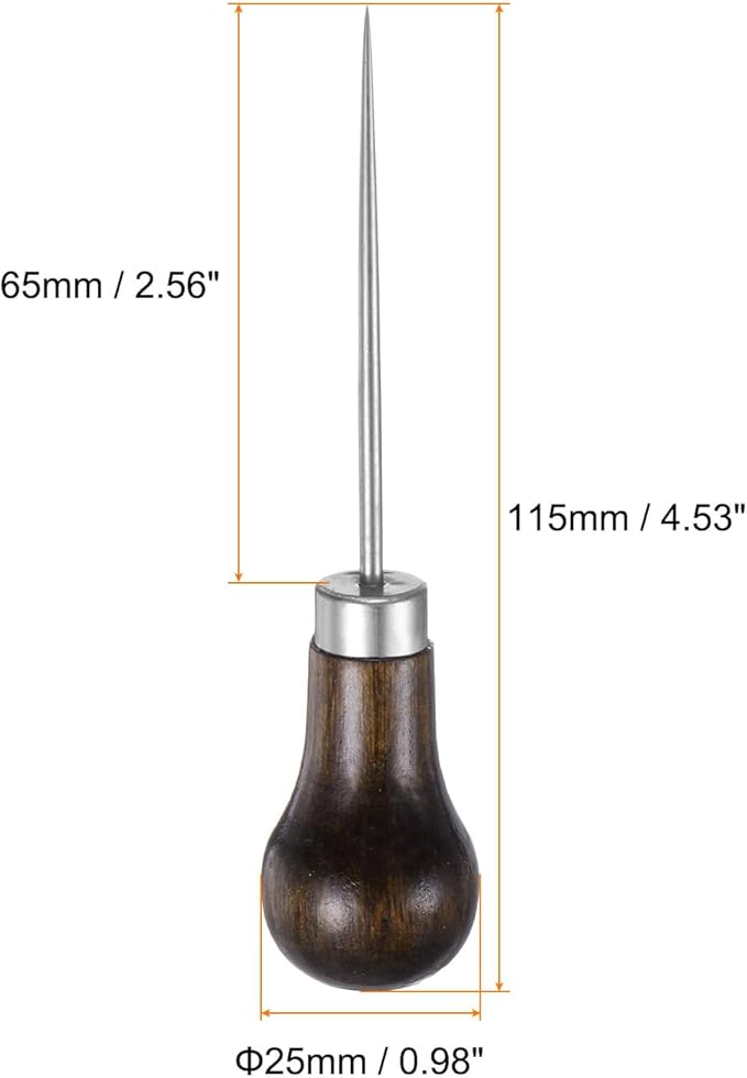 HARFINGTON Handwork Sewing Awl Single Gourd Awl Leather Punch Hole Tool with Wooden Handle Scratch for Broken Wire Drilling Stitching Repair and DIY Handmade, Log Color