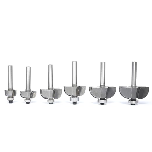 6pcs Cove Router Bit Set,1/4" Shank,Radius 1/8",3/16",5/16",3/8",7/16", and 1/2",Cove Edging Cutter for Wood Edge Profiling,Molding