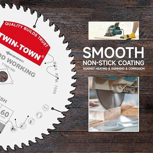 TWIN-TOWN 8-1/4-Inch 60 Teeth ATB Fine Finish Thin Kerf Saw Blade with 5/8-Inch DMK Arbor