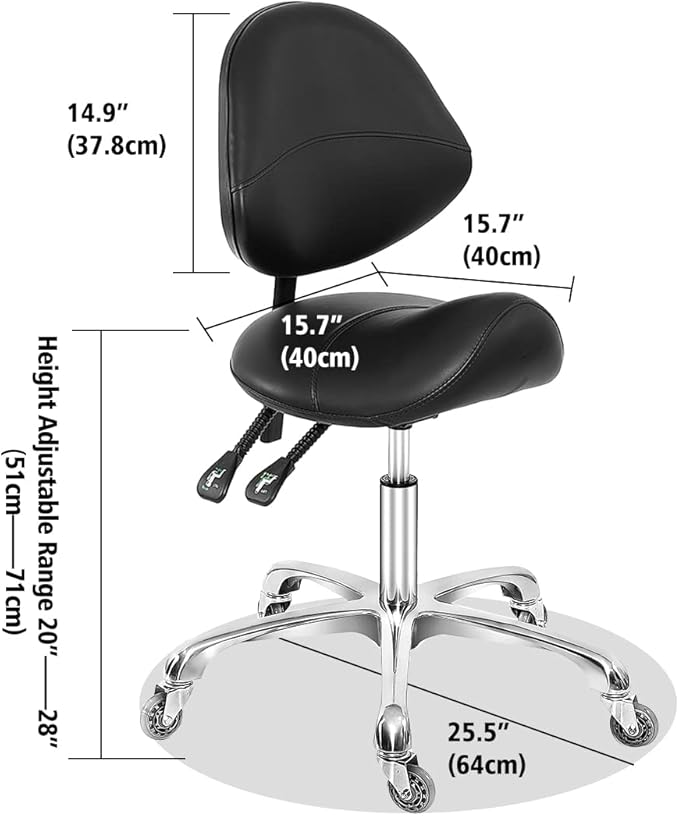 Saddle Stool Dental Hygienist Chair with Back Support, Rolling Esthetician Saddle Stool for Lash Salon Tattoo Shop Spa Dentist Clinic (with Backrest, Black)