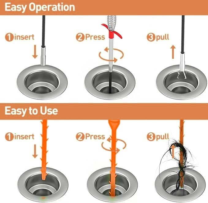 Drain Snake with Bendable Hose & 4 Claws - Flexible Hair Drain Clog Remover Tool for Sink, Toilet, Shower, and Tight Spaces, Grabber Claw Pick Up Reacher for Clogged Drains Cleaning (63in)