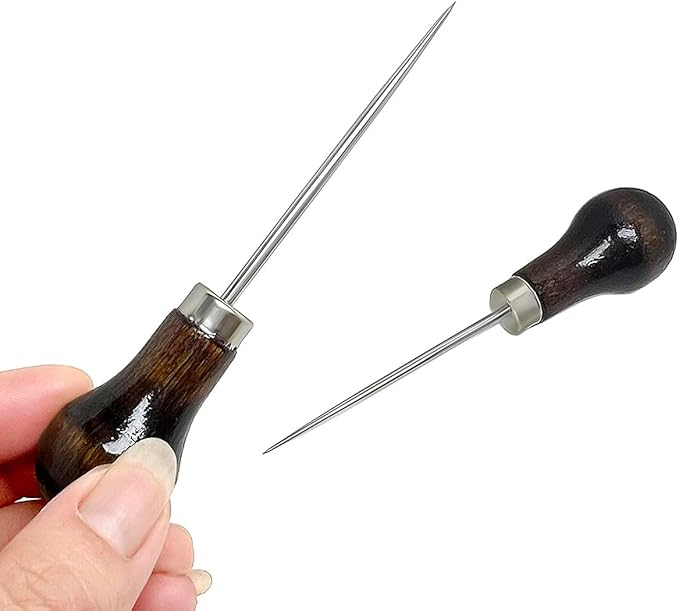 4 Pcs Scratch Awl Tool, with Gourd Shape Wooden Handle, Leather Awl Punch Tool,Tailors Awl, for Sewing Punching Stitching, Gourd Awl Repair Tool for Leather Craft Cloth