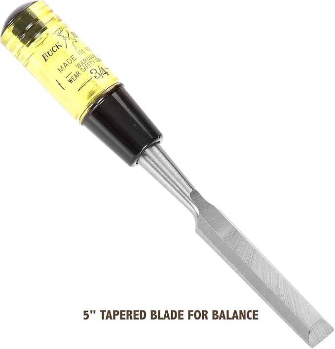Buck Brothers 120105BC 3/4" Wood Chisel Made in USA, For Paring and Finishing Cuts in Carpentry and Woodworking, Tempered Tool Steel Blade, Mallet-Safe Handle