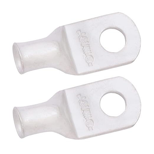 SELTERM 2pcs 6 AWG 1/4" Stud (Wide Pad) Tinned Copper Wire Lugs, Battery Lugs, Ring Terminals, Battery Cable Ends, 6 Gauge Ring Terminal Connectors, UL Marine Grade Battery Terminal Connectors