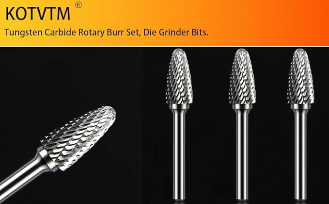 Carbide Burr Set 1/4" Shank SF-5 Die Grinder Bits Tungsten Double Cut Burr Bits (1/2" Cutter Dia X 1" Cutter Length) for Die Grinder Kits Metal Grinding Drilling Polishing (3pcs)